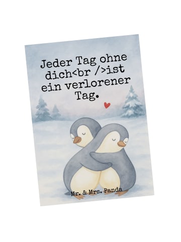 Mr. & Mrs. Panda Grußkarte Pinguine Kuscheln Design mit Spruch in Weiß
