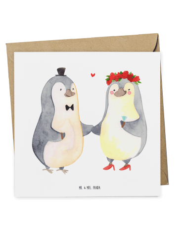 Mr. & Mrs. Panda Grußkarte Hochzeit Pinguin ohne Spruch in Weiß