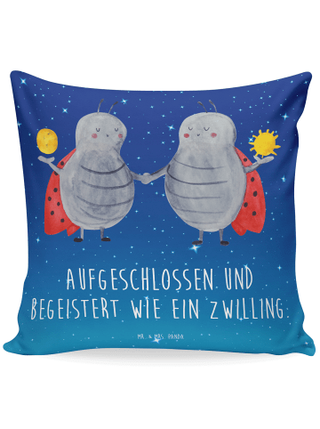 Mr. & Mrs. Panda 40x40 Kissen Sternzeichen Zwilling mit Spruch in Sternenhimmel Blau