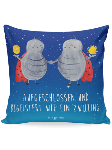 Mr. & Mrs. Panda Kissen Sternzeichen Zwilling mit Spruch in Sternenhimmel Blau