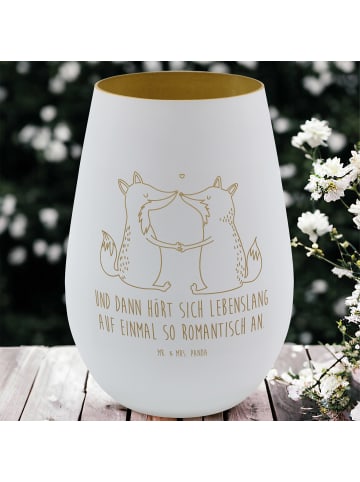 Mr. & Mrs. Panda Gold Windlicht Füchse Liebe mit Spruch in Weiß