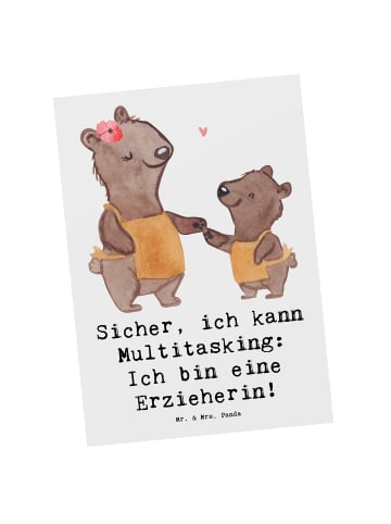 Mr. & Mrs. Panda Postkarte Erzieherin Multitasking mit Spruch in Weiß