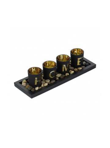 relaxdays Teelichthalter Set in Schwarz/ Gold - (B)33 x (H)7,5 x (T)11,5 cm
