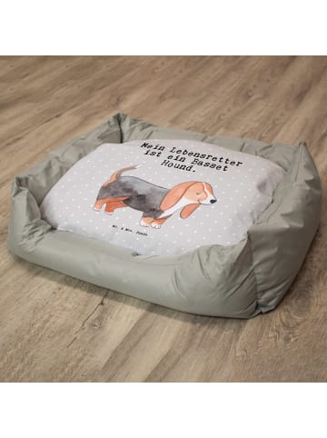 Mr. & Mrs. Panda Hundekörbchen Basset Hound Lebensretter mit Spruch in Grau Pastell