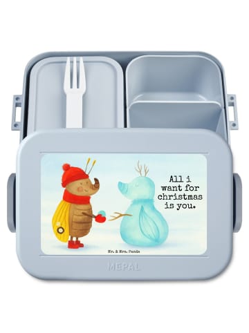 Mr. & Mrs. Panda Bento Box Nachtfalter Schneemann Design mit Spruch in Blau Pastell