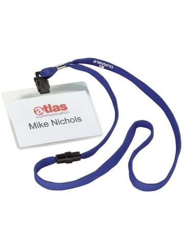 Durable Namensschilder mit Textilband 10 dunkelblau 90x60mm Packung mit 10 Stück