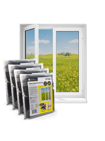 EASYmaxx Moskitonetz Fenster 4er-Set 130x150cm schwarz mit Klettverschluss Schwarz