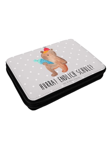 Mr. & Mrs. Panda Federtasche Bär Schultüte mit Spruch in Grau Pastell