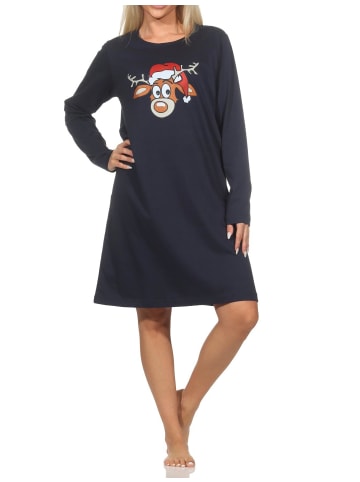 NORMANN Nachthemd Weihnachten langarm Renntier - 88345 in navy