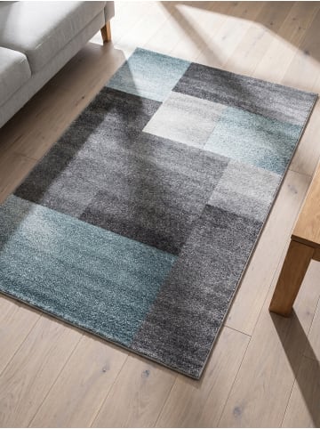 KADIMA DESIGN Teppich Kurzflor Waschbar Karo SOLDA Strapazierfähig OEKO-TEX in Blau