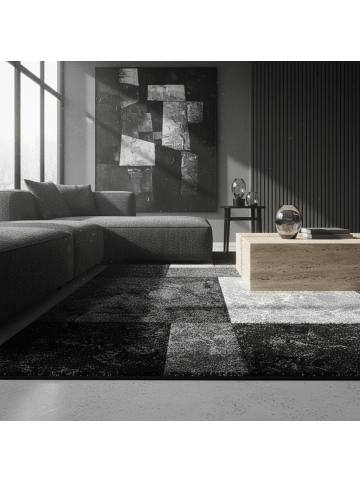 KADIMA DESIGN Teppich Kurzflor Waschbar Karo LATEMAR Strapazierfähig OEKO-TEX in Schwarz