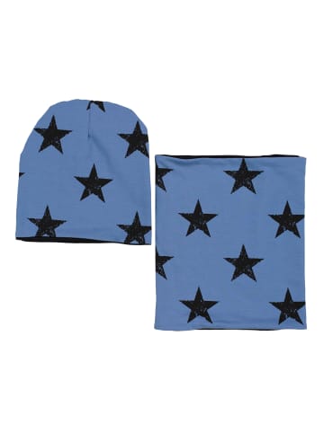TupTam Unisex Kinder Beanie Mütze Schlauchschal Set in schwarz/blau