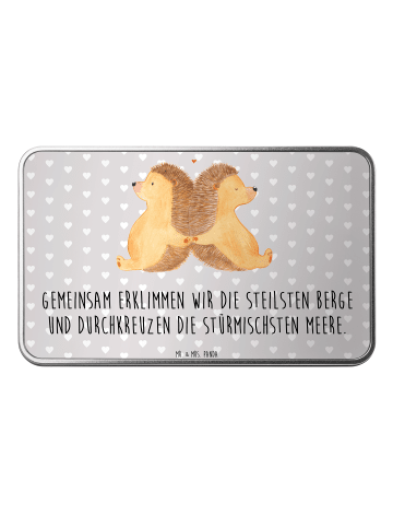 Mr. & Mrs. Panda Plätzchendose Igel händchenhaltend mit Spruch in Grau Pastell