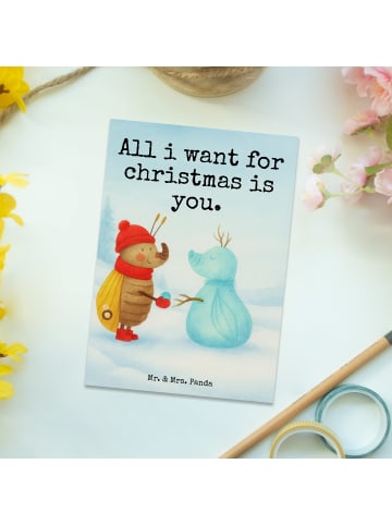 Mr. & Mrs. Panda Postkarte Nachtfalter Schneemann Design mit Spruch in Weiß