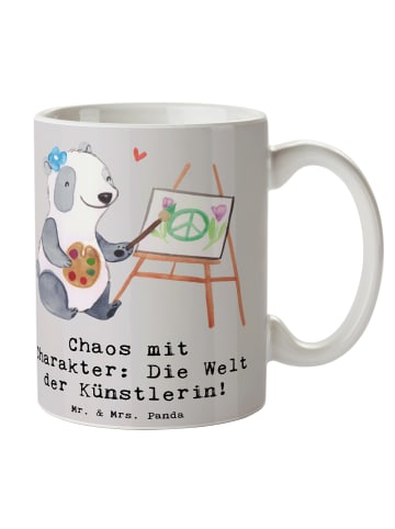 Mr. & Mrs. Panda Coffee Mug Künstlerin Chaos mit Spruch in Grau Pastell