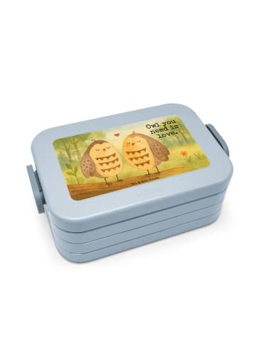 Mr. & Mrs. Panda Snackbox Eulen Liebe Design mit Spruch in Blau Pastell