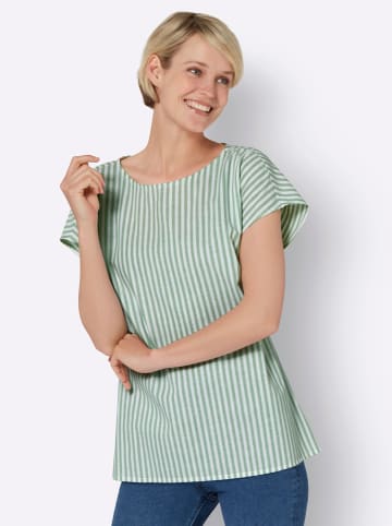 Sieh an! Baumwollbluse in eucalyptus-gestreift
