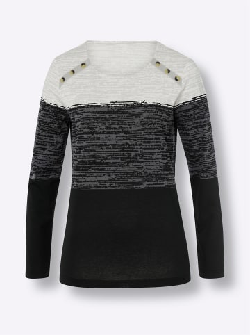 Sieh an! Rundhals-Shirt in hellgrau-schwarz-bedruckt