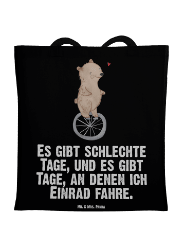 Mr. & Mrs. Panda Stoffbeutel Bär Einrad fahren mit Spruch in Schwarz