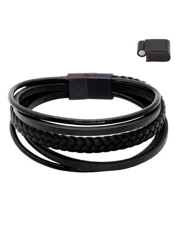 Steel_Art Herrenarmband Lederarmband Joris in Schwarz