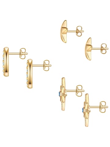 Yokoamii Set (Ohrringe 3er) Mond/Sterne aus Messing mit Zirkonia in gelbgold
