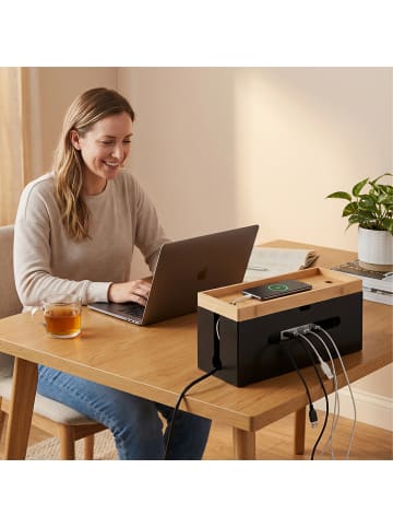 relaxdays Kabelbox in Natur/ Schwarz - (B)34 x (H)16 x (T)13,5 cm