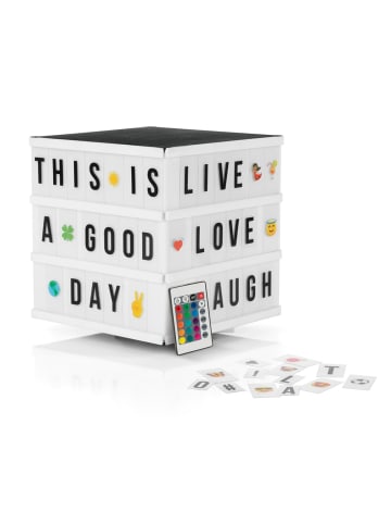 EASYmaxx LED-Leuchtkasten Würfel 6V schwarz/weiß 173 Buchstaben & 150 Moodjis Weiß