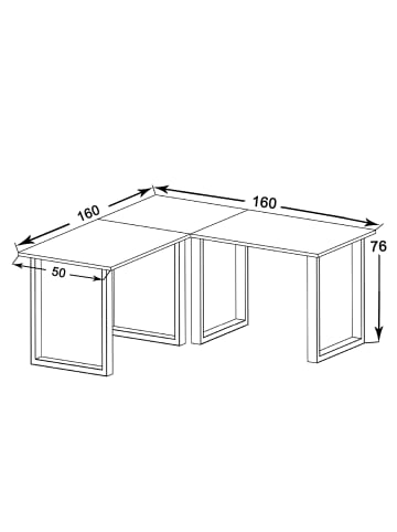 VCM  U Schreibtisch Eckschreibtisch L Form 160x160x50 in Schwarz / Sonoma-Eiche