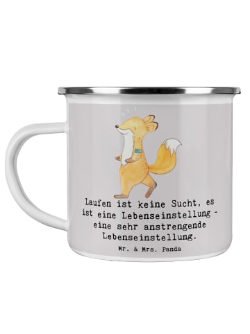 Mr. & Mrs. Panda Emaille Becher Laufen Lebensstil mit Spruch in Grau Pastell
