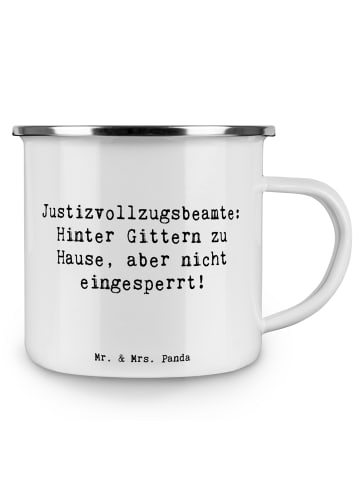 Mr. & Mrs. Panda Camping Emaille Tasse Spruch Justizvollzugsbeam... in Weiß