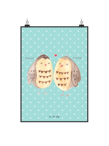 Mr. & Mrs. Panda Bild Eulen Liebe ohne Spruch in Türkis Pastell