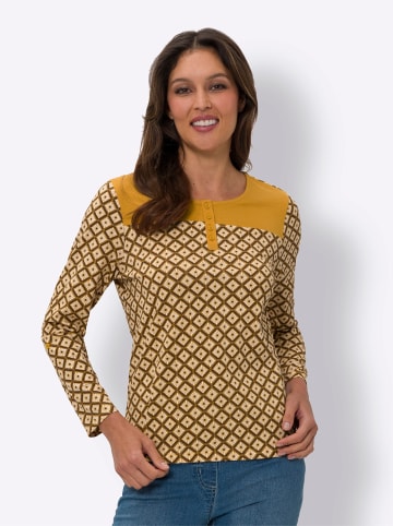 Sieh an! Rundhalsshirt in ocker-weiß-bedruckt