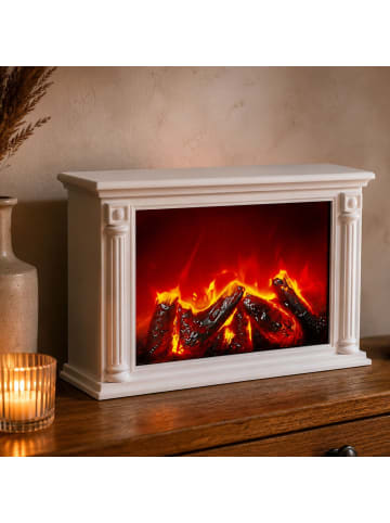 TWILUX LED-Kamin im klassischen Stil in Weiß, (B) 33 x (H) 21 x (L) 10 cm