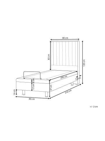 Beliani Einzelbett CASTELLAN in Grau/Schwarz - (W) 80 x (H) 120 x (L) 216 cm