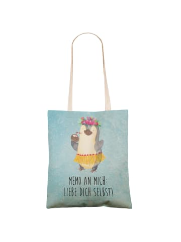 Mr. & Mrs. Panda Stofftasche Pinguin Kokosnuss mit Spruch in Eisblau