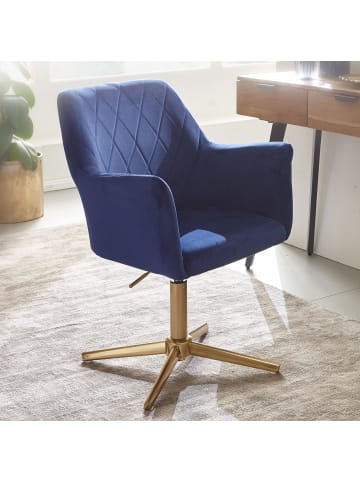 KADIMA DESIGN Sessel-Drehstuhl: Samtbezug, Eisenuntergestell, Armlehnen, 360° drehbar in Blau