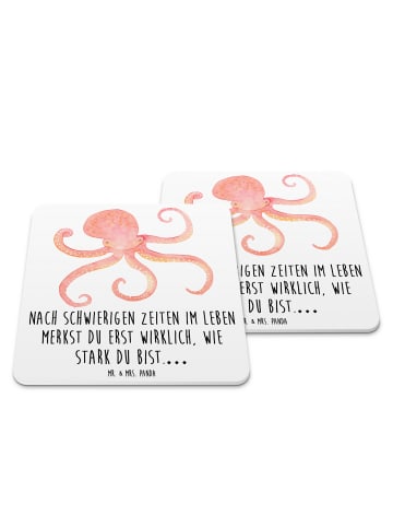 Mr. & Mrs. Panda Bierdeckel Tintenfisch mit Spruch in Weiß