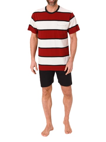 NORMANN Kurzarm Schlafanzug Pyjama Shorty Streifen in rot