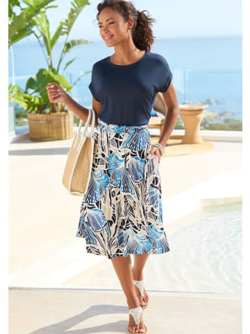 LASCANA Jerseykleid in blau-creme-sand bedruckt