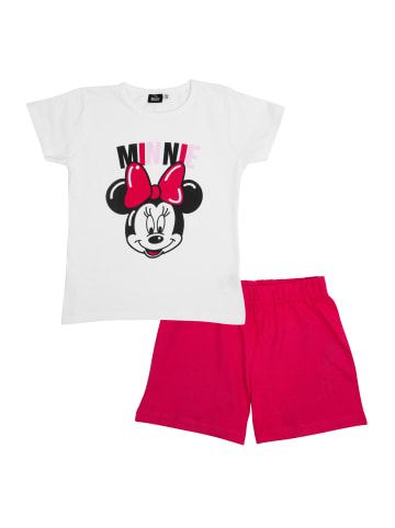 United Labels Disney Minnie Mouse Schlafanzug Set Kurzarm Oberteil mit Hose in weiß/pink