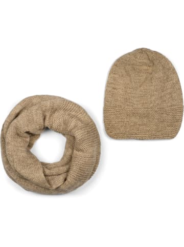 styleBREAKER Strick Loop und Beanie Set in Braun