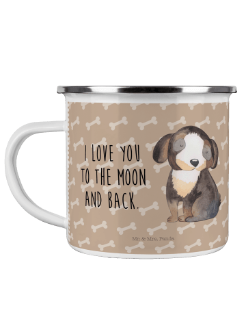 Mr. & Mrs. Panda Camping Emaille Tasse Hund Entspannen mit Spruch in Hundeglück