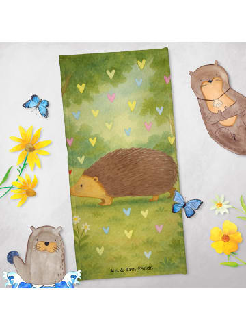 Mr. & Mrs. Panda Badehandtuch Igel Herzen Design ohne Spruch in Gelb Pastell