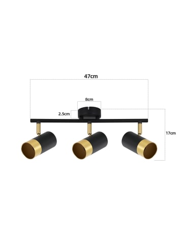 ZMH Deckenleuchte in Schwarzgold 3-flammige GU10 Vintage Flurlampe L 47cm