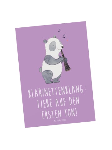 Mr. & Mrs. Panda Postkarte Klarinette Liebe  mit Spruch in Lavendeltraum