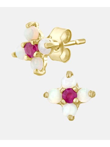Vanlere Ohrstecker aus 375 Gelbgold mit Opal Blumen-Design