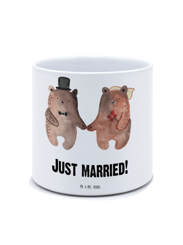 Mr. & Mrs. Panda XL Blumentopf Bär Heirat mit Spruch in Weiß