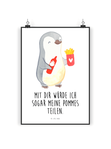 Mr. & Mrs. Panda Poster Pinguin Pommes mit Spruch in Weiß