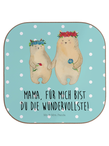Mr. & Mrs. Panda Bierdeckel Bären mit Blumenkranz mit Spruch in Türkis Pastell