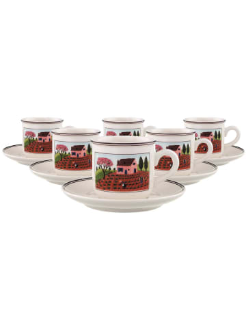 Villeroy & Boch 6er Set Kaffeetassen mit Untertassen Design Naif in 200 ml in bunt